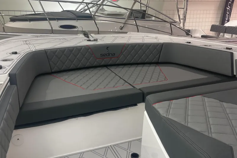 Slide: The Image of 2024 Sedna 370 Open boat interior with quilted seating and modern design. - 7