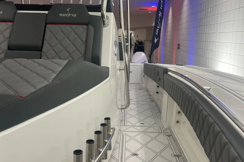 Slide: The Image of 2024 Sedna 370 Open boat interior with sleek seating and modern design. - 8
