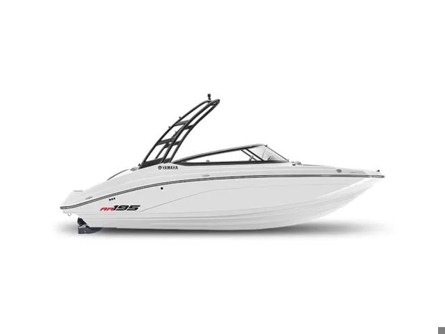 Slide: The Image of 2025 Yamaha AR195 boat, sleek white design with black accents, side view. - 1