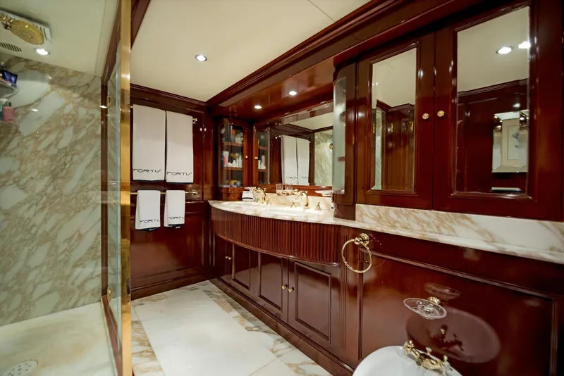 Slide: The Image of Luxurious bathroom with marble accents on a 2003 Benetti 115 Classic yacht. - 14