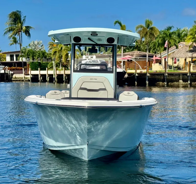 Slide: The Image of 2025 Sea Pro 245 FLX boat with spacious seating and modern design. - 3