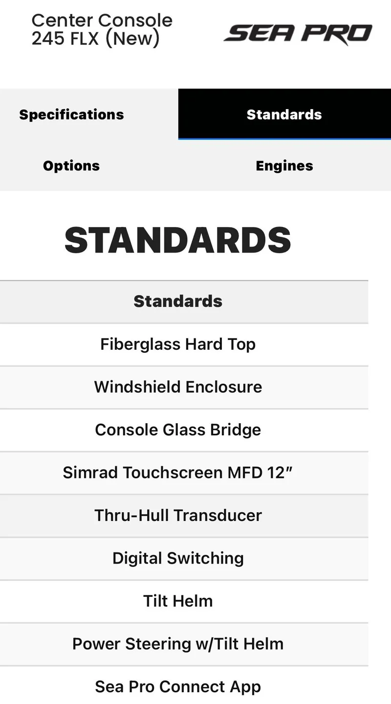 Slide: The Image of 2025 Sea Pro 245 FLX standards: fiberglass hard top, Simrad touchscreen, digital switching. - 41