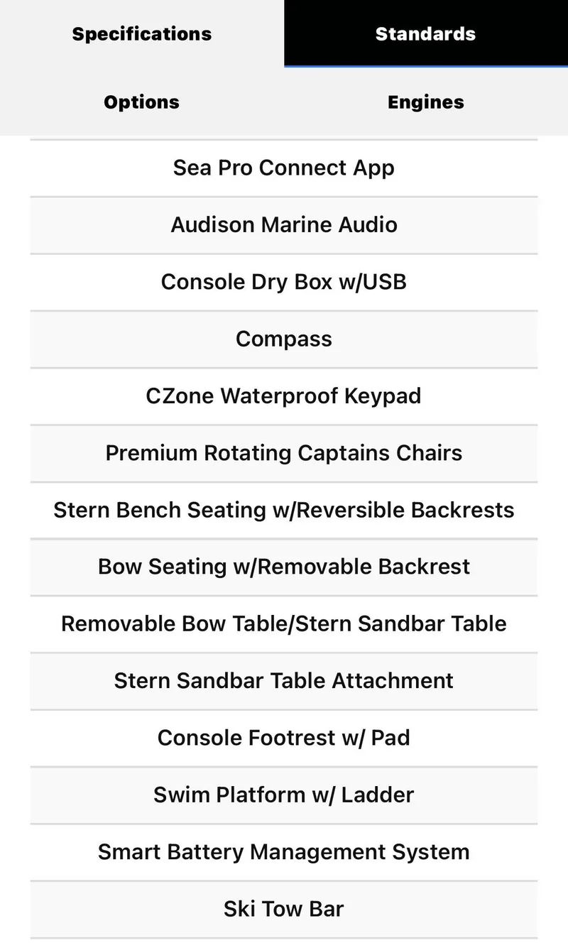 Slide: The Image of 2025 Sea Pro 245 FLX features: marine audio, waterproof keypad, rotating captain chairs, ski tow bar. - 42