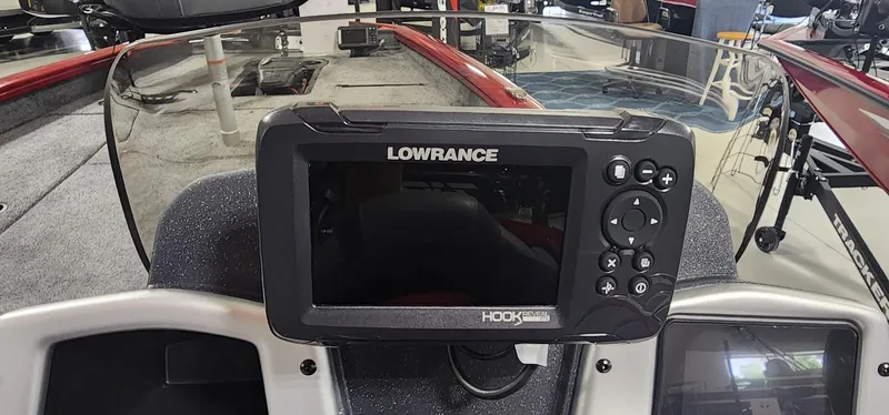 Slide: The Image of Lowrance fish finder on 2025 Tracker Pro Team 190 boat dashboard. - 11