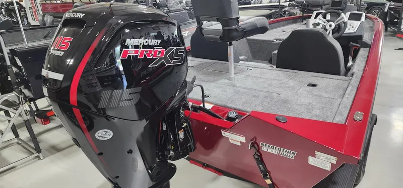 Slide: The Image of 2025 Tracker Pro Team 190 boat with Mercury 115 Pro XS engine, red and gray interior. - 16