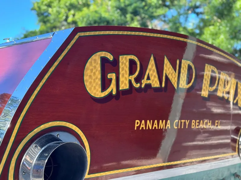 Slide: The Image of Custom 1995 Hugh Saint 34 Grand Prix boat, Panama City Beach, FL, close-up view. - 35