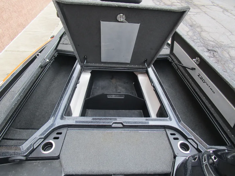 Slide: The Image of 2017 Nitro Z20 Z-Pro High Performance boat storage compartment open. - 16