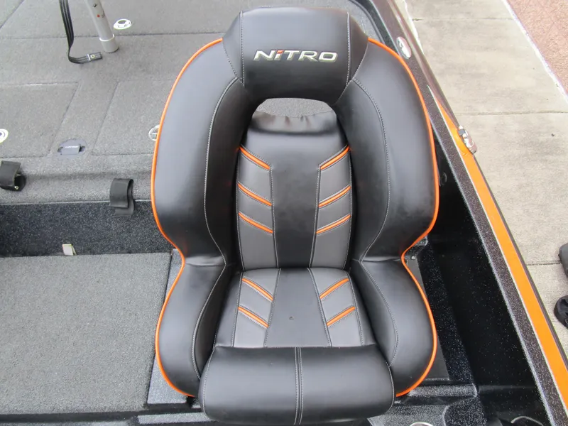 Slide: The Image of 2017 Nitro Z20 Z-Pro boat seat with black and orange design. - 31