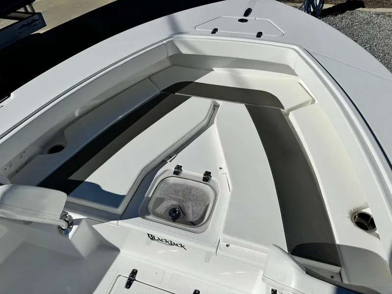Slide: The Image of 2025 BlackJack 256 Coastal boat interior with sleek seating and storage compartments. - 20