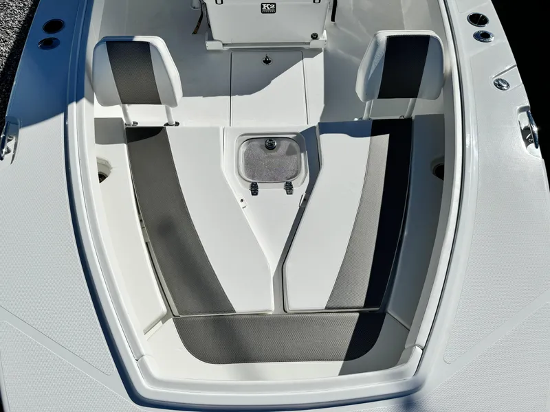 Slide: The Image of 2025 BlackJack 256 Coastal boat interior with sleek seating and modern design. - 22