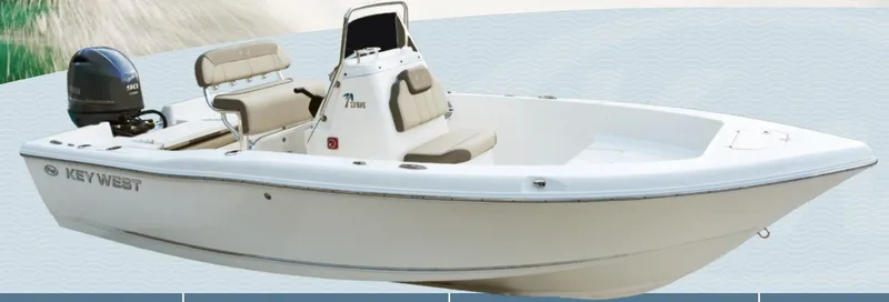 Slide: The Image of 2025 Key West 179FS boat with sleek design and comfortable seating. - 1