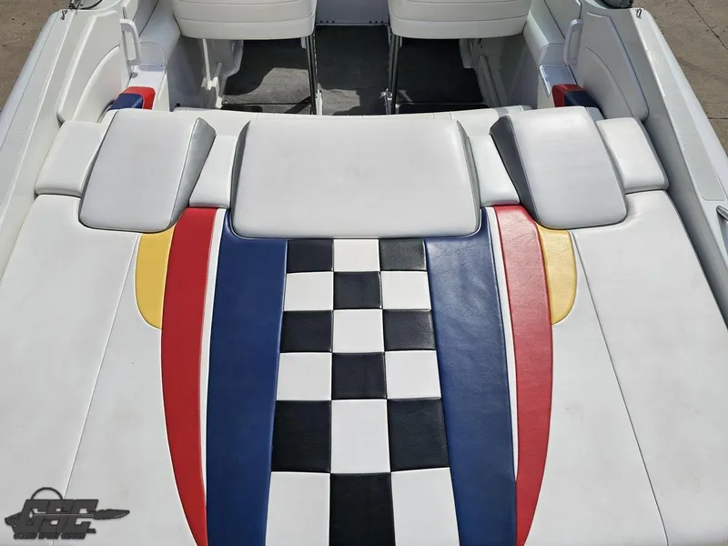 Slide: The Image of 2005 Formula 292 FASTech boat interior with colorful checkered upholstery design. - 39