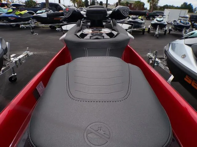 Slide: The Image of 2024 Sea-Doo RXP-X 325 Ibr Fiery Red Premium jet ski, rear seat view. - 10