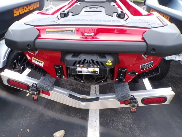 Slide: The Image of 2024 Sea-Doo RXP-X 325 Ibr Fiery Red on trailer, rear view. - 8