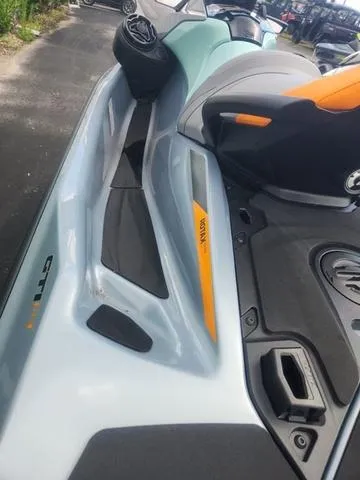 Slide: The Image of 2024 Sea-Doo Waverunner GTI, sleek design, close-up view of seat and controls. - 24