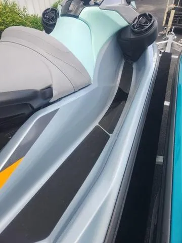 Slide: The Image of 2024 Sea-Doo Waverunner GTI in light blue, close-up side view. - 25