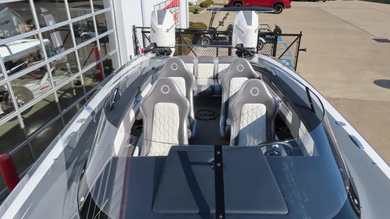 Slide: The Image of 2023 Fountain 34 Thundercat boat with sleek seating and dual engines. - 10