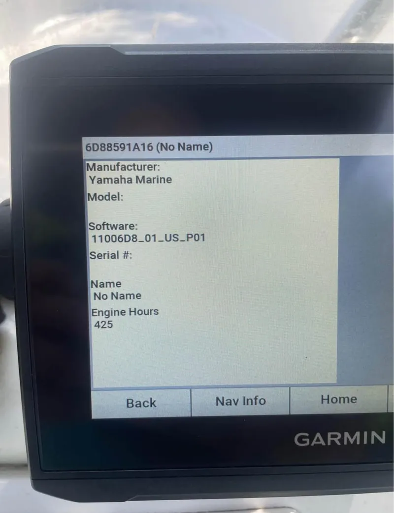 Slide: The Image of Garmin display showing Yamaha Marine engine details with 425 engine hours. - 7