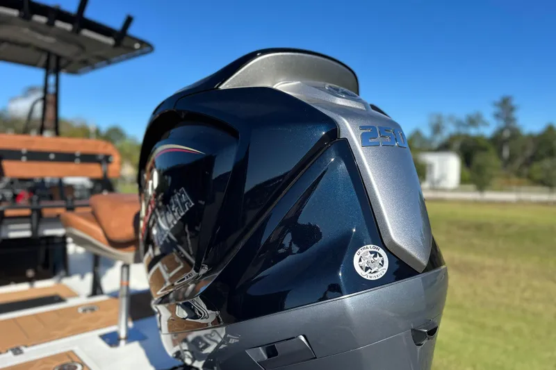 Slide: The Image of Avid 23 Fusion 2026 boat with powerful 250 horsepower engine, sleek design. - 36