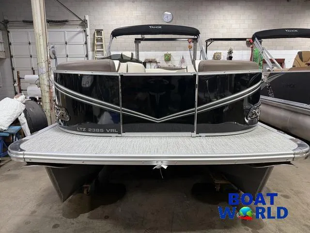 Slide: The Image of 2025 Tahoe LTZ 2385 Swingback VRL pontoon boat in showroom, rear view. - 36