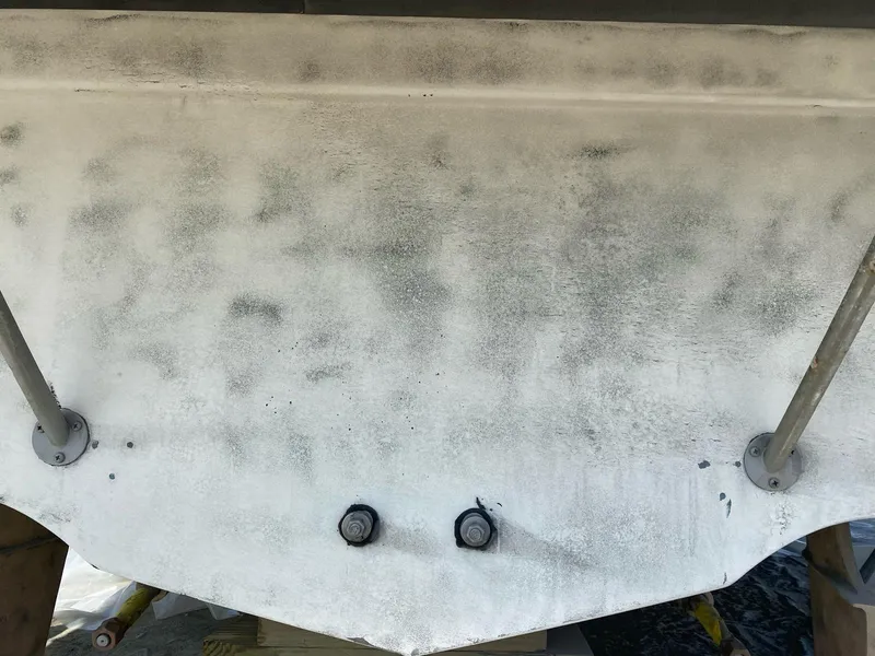 Slide: The Image of Close-up of 2007 Silverton 38 Convertible boat hull with visible fittings. - 20