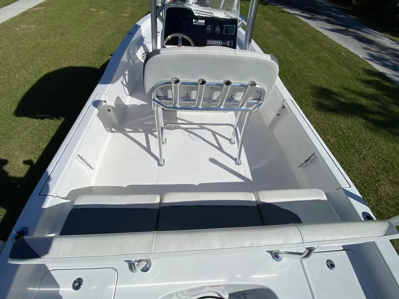 Slide: The Image of 2018 Tidewater 2400 Bay Max boat interior with seating and console, viewed from above. - 36