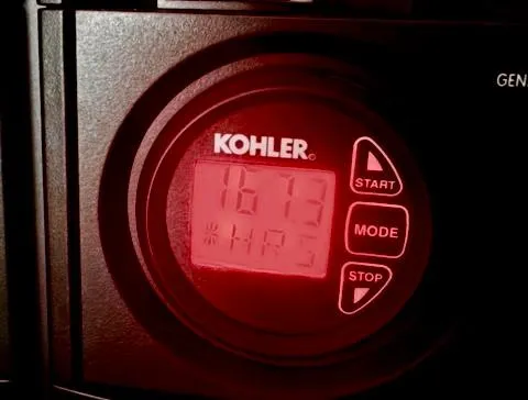 Slide: The Image of Kohler generator display showing 1673 hours on Cobalt A40, 2017 model. - 16
