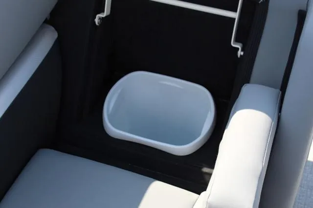 Slide: The Image of 2024 Harris Solstice 250 SL boat storage compartment with integrated cooler. - 34