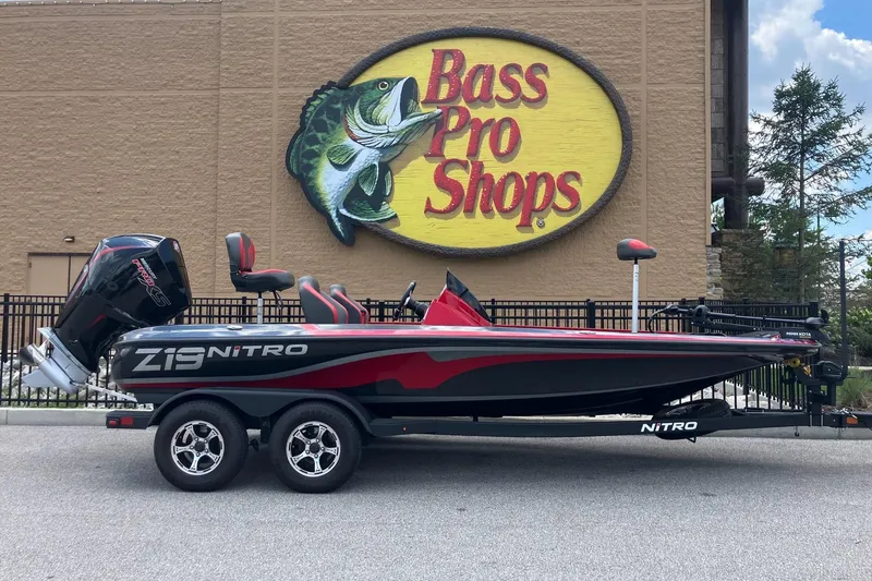 The Image of 2025 Nitro Z19 boat parked outside Bass Pro Shops store. - 0