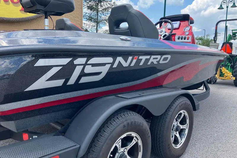 Slide: The Image of 2025 Nitro Z19 boat with sleek design and bold graphics on display. - 1