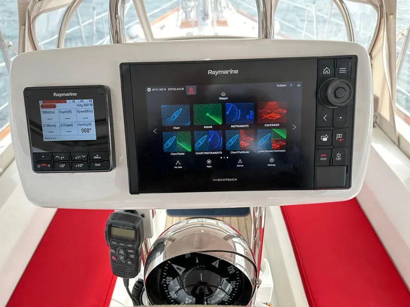 Slide: The Image of Hinckley Sou'wester 51 yacht cockpit with Raymarine navigation displays, 1992 model. - 10