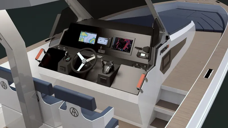 Slide: The Image of Modern helm of 2025 ALPHA TANGO YACHTS PR36c with advanced navigation displays. - 8