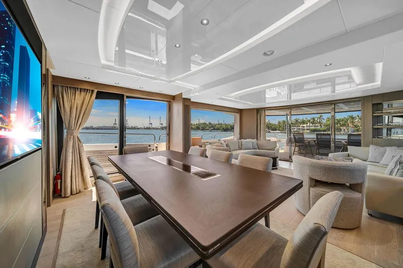 Slide: The Image of Luxurious interior of 2021 Sunseeker 86 Yacht with elegant dining area and scenic ocean views. - 17