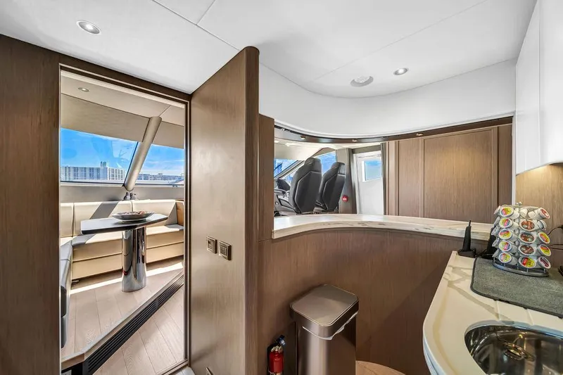 Slide: The Image of Luxurious interior of 2021 Sunseeker 86 Yacht with modern design and panoramic windows. - 23