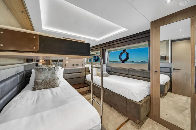 Slide: The Image of Luxurious twin bedroom in 2021 Sunseeker 86 Yacht with modern design and ocean view. - 45