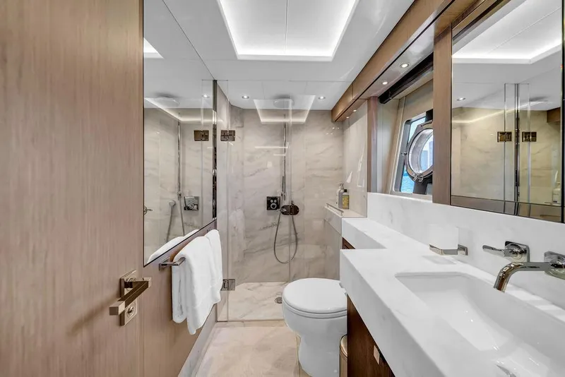 Slide: The Image of Luxurious bathroom on 2021 Sunseeker 86 Yacht with modern fixtures and elegant design. - 47