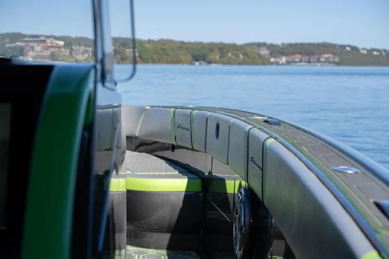 Slide: The Image of 2022 Midnight Express 43 Solstice boat interior with lake view. - 19