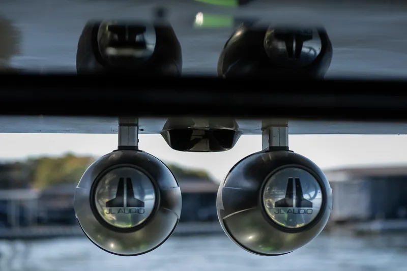 Slide: The Image of JL Audio speakers on a 2022 Midnight Express 43 Solstice boat. - 22