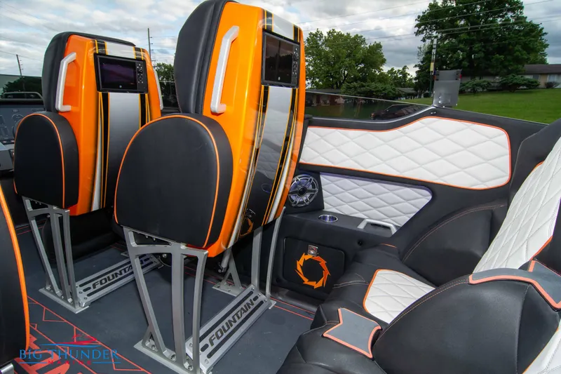 Slide: The Image of 2020 Fountain 47 Lightning interior with orange and black seats, quilted white accents. - 21