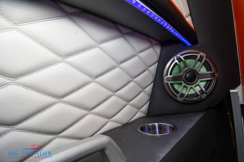 Slide: The Image of Luxurious interior of 2020 Fountain 47 Lightning with quilted leather and speaker system. - 24