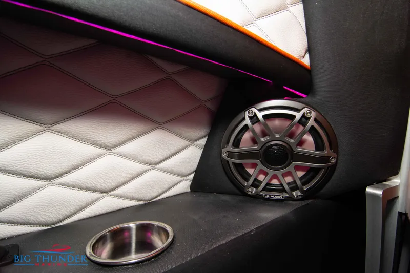 Slide: The Image of 2020 Fountain 47 Lightning interior with speaker, quilted upholstery, and ambient lighting. - 26