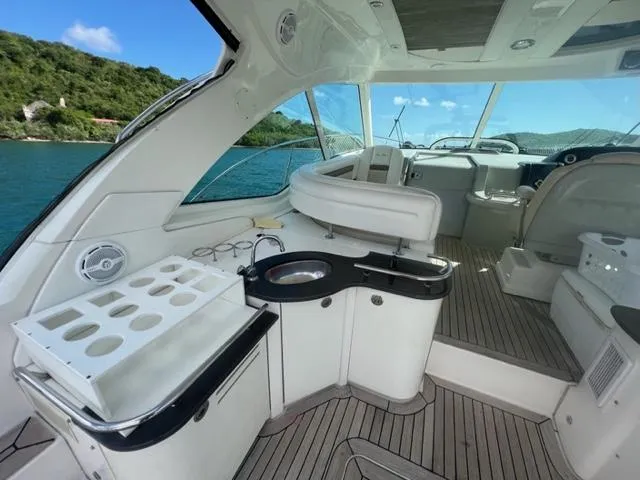 Slide: The Image of Luxurious 2012 Sea Ray 500 Sundancer yacht interior with sleek design and scenic ocean view. - 3