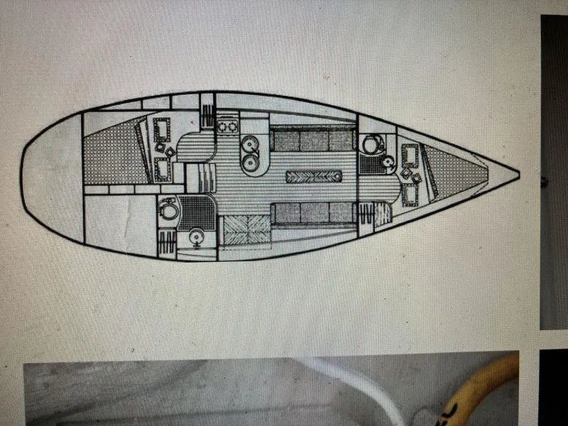 Slide: The Image of Floor plan of a 1990 Beneteau Sloop sailboat interior layout. - 16