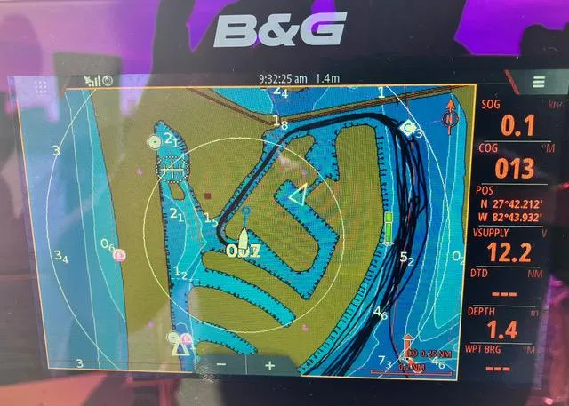Slide: The Image of B&G navigation display on a 1990 Beneteau Sloop showing detailed marine chart. - 6