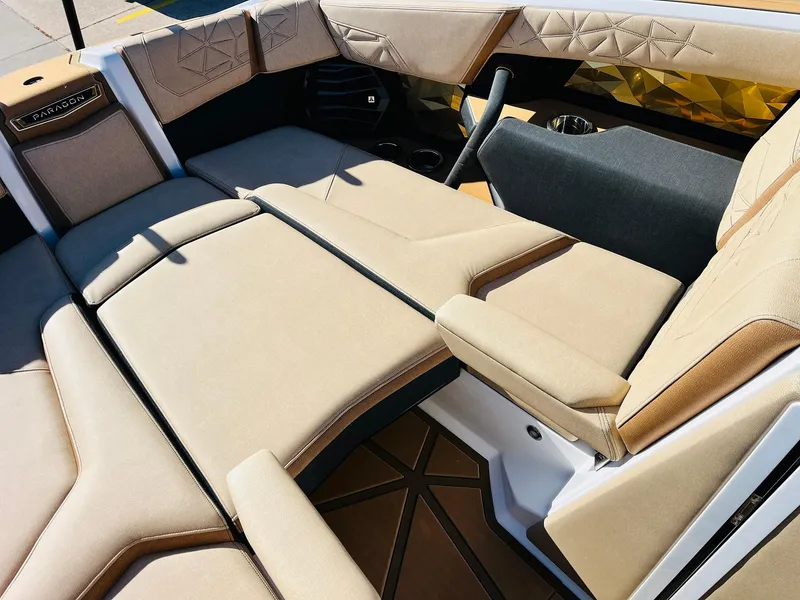 Slide: The Image of Luxurious interior of 2025 Nautique Super Air Nautique G25 Paragon boat. - 23