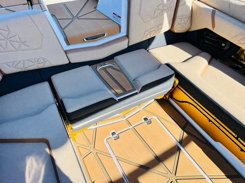 Slide: The Image of 2025 Nautique Super Air Nautique G25 Paragon interior with luxurious seating and modern design. - 47