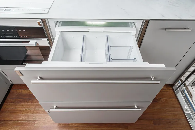 Slide: The Image of Modern kitchen drawer refrigerator, Princess V55 model, 2025, with sleek design and ample storage. - 19