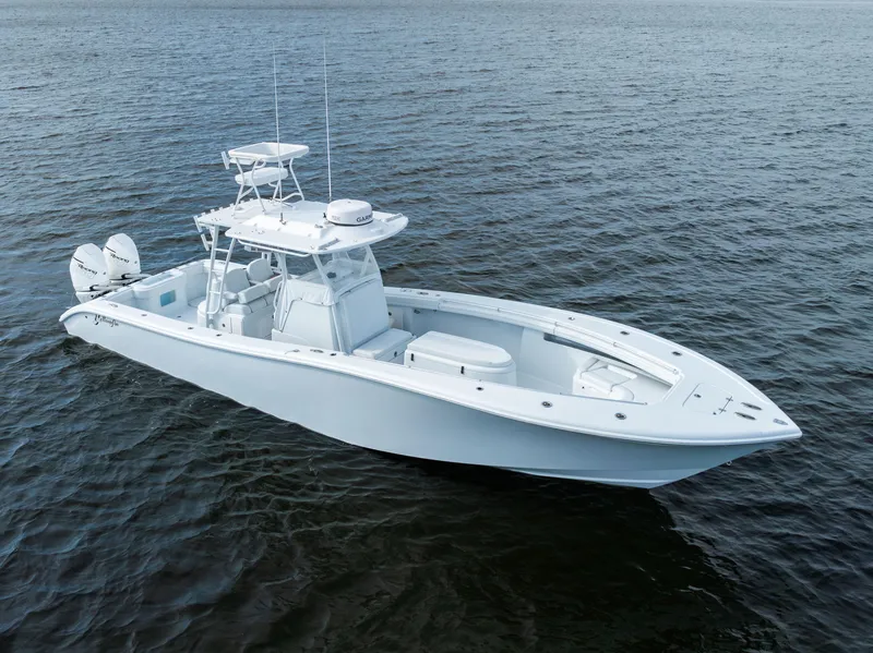 Slide: The Image of 2021 Yellowfin 36 Offshore boat on open water. - 4