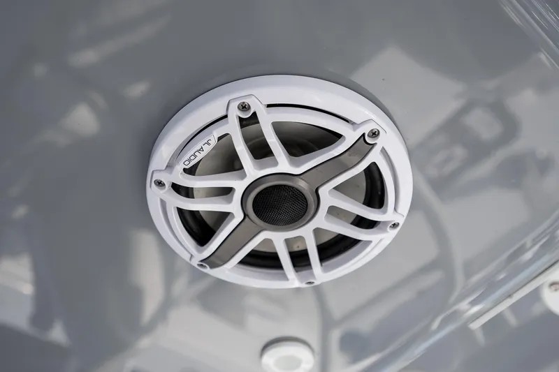 Slide: The Image of Close-up of a marine speaker on a 2023 Freeman 42LR boat. - 18