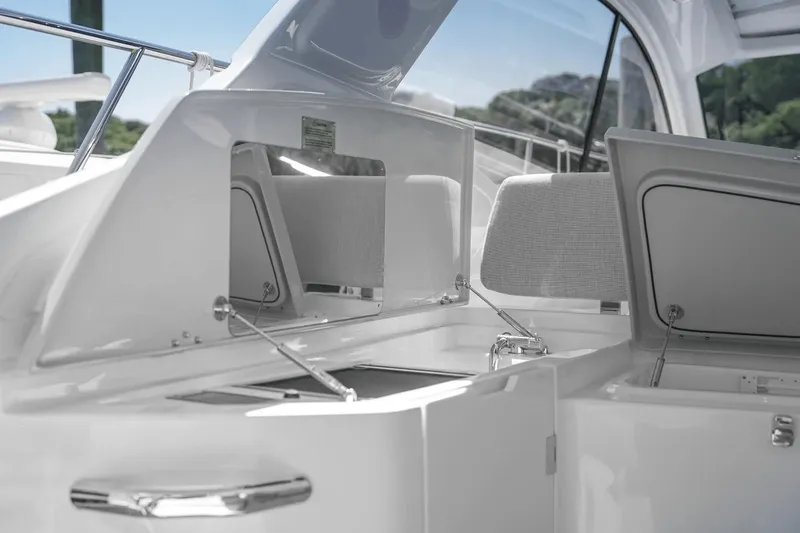 Slide: The Image of 2026 Azimut Atlantis 45 yacht interior with open storage compartments. - 15